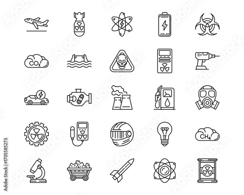 Nuclear Energy Line Vector Icons