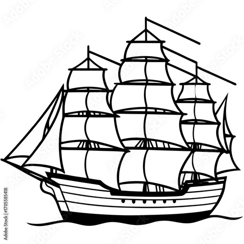 Clipper Ship Line Vector