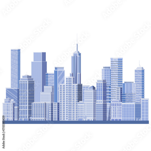 Monochrome isolated cityscape high-rise buildings on white background