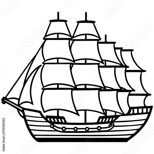 Clipper Ship Line Vector