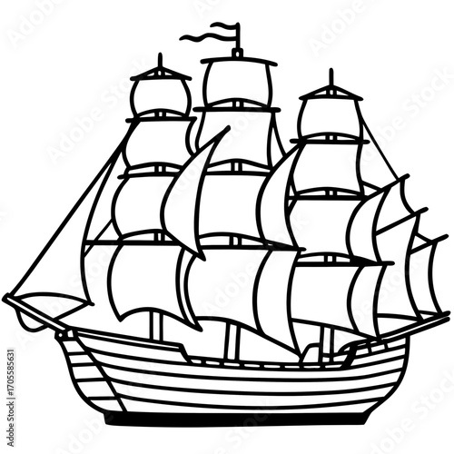 Clipper Ship Line Vector
