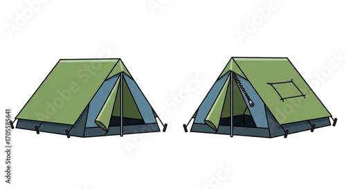 Two Green Camping Tents Side By Side.