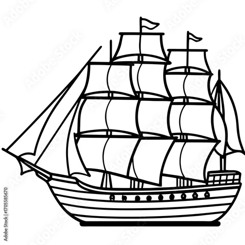 Clipper Ship Line Vector