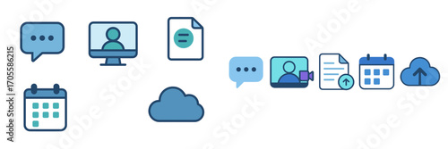 Collection of communication and cloud service icons for digital platforms