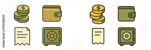Financial icons for money, banking, and payment concepts