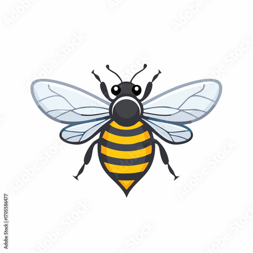 Stylized Illustration of a Honeybee Depicted with a Clear Vector Graphic Design