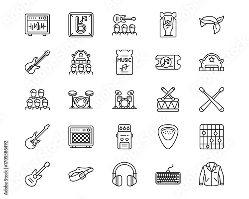 Rock and Roll Line Vector Icons
