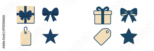Gift box, bow, star, and tag icons in a simple, flat design style