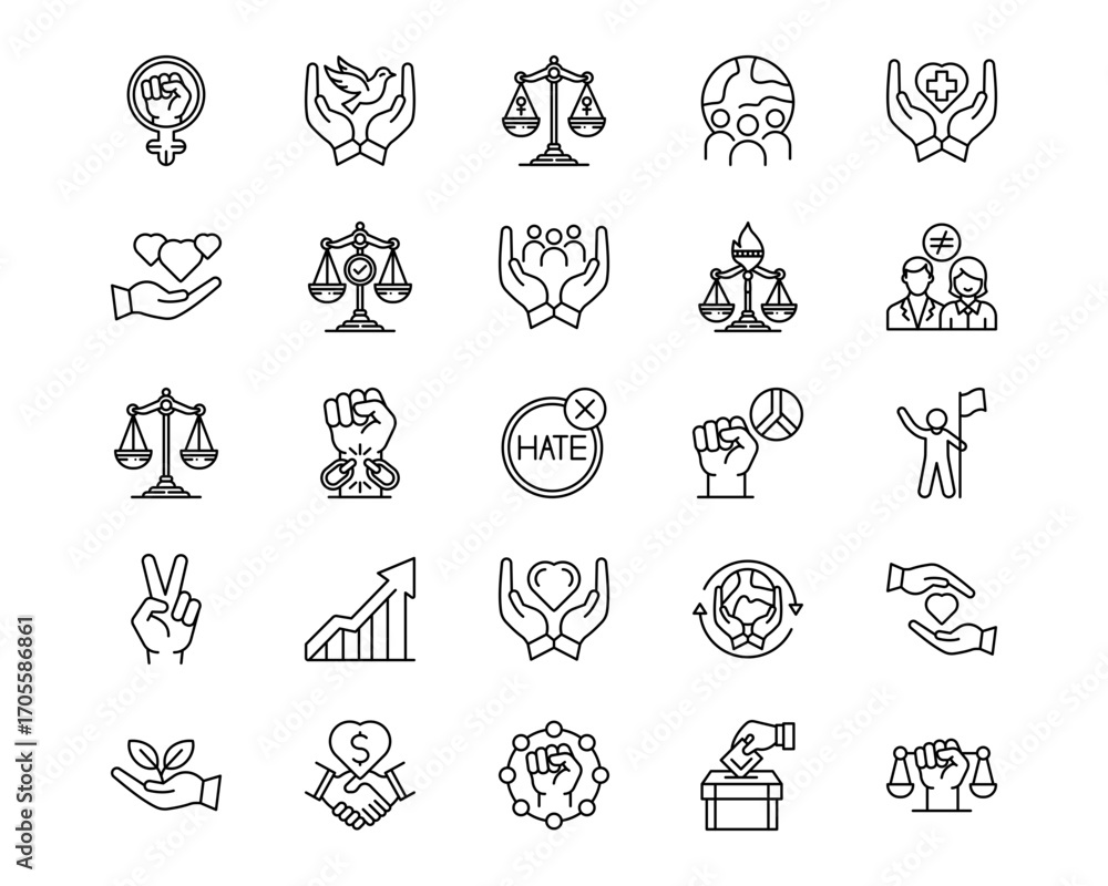 Fototapeta premium Social Justice Line Vector Icons