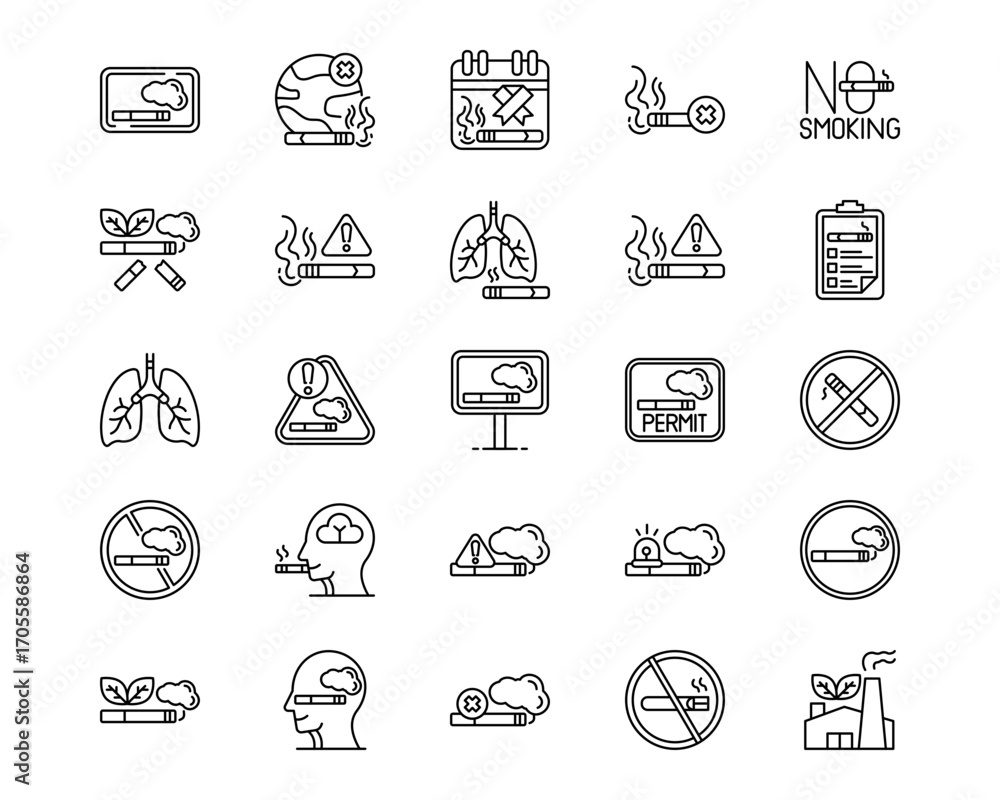 Fototapeta premium Smoking Line Vector Icons