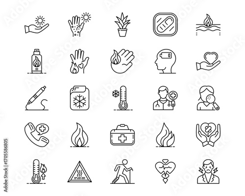 Skin Burns Line Vector Icons