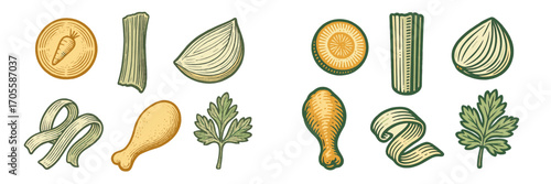 Hand-drawn vintage food ingredients for culinary and recipe design