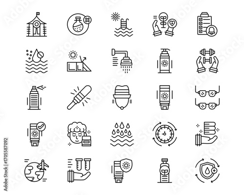 Sun Protection Line Vector Icons