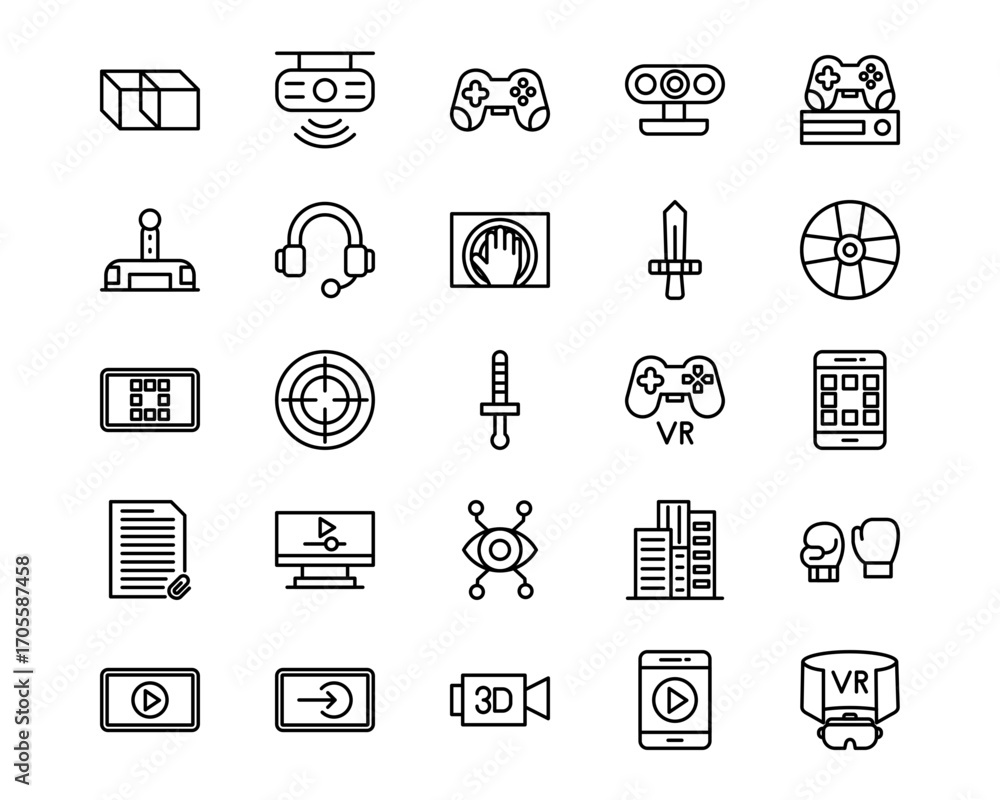 Fototapeta premium Virtual Reality Line Vector Icons