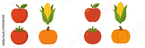 Collection of fresh autumn harvest fruits and vegetables icons