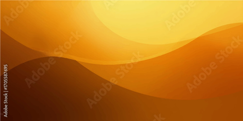 Abstract vector illustration of an orange desert landscape at sunset with sun and waves of sand dunes