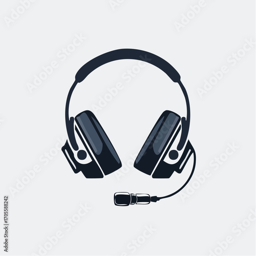 Vector illustration depicting sleek over-ear communication headset with attached microphone