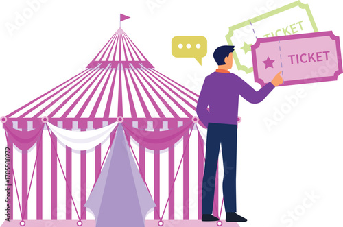 Boy is shouting to sell circus tickets