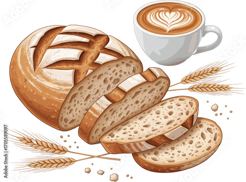Gourmet Bread and Coffee Combo Illustration Vector