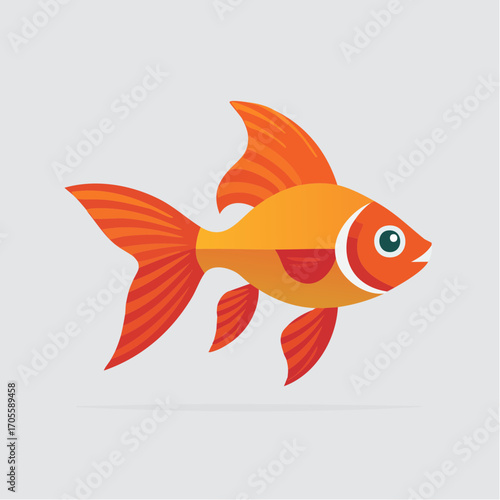 Vibrant Cartoonish Goldfish Depicted with Detailed Fins and Unique Flat Design
