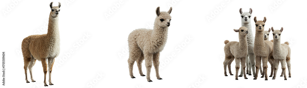 Fototapeta premium Adorable fluffy llamas gather together showcasing gentle curiosity and soft textures for charming animal content