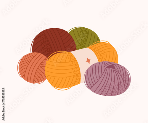 Yarn and threads, skeins of wool, for knitting and crocheting. Handmade hobby concept.