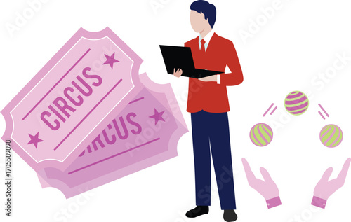 boy using laptop in circus