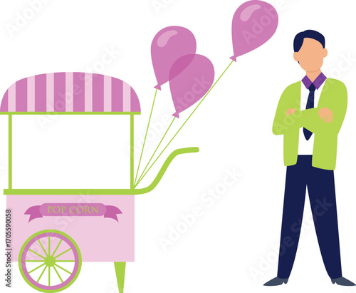 boy with balloon handcart