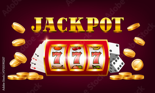 Jackpot illustration. Vector elements isolated on red background.