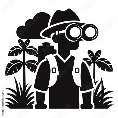 Explorer with Binoculars Silhouette