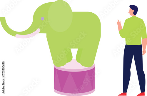Elephant stood up on a small table