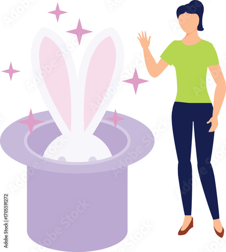 Girl brings out the rabbit from hat