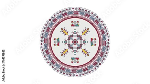Bulgarian embroidery design element rotating in loop over white background