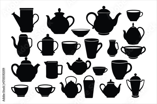 Cups and Teapots Silhouette Collection for Creative Designs