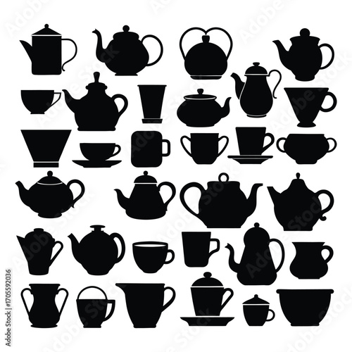 Cups and Teapots Silhouette Collection for Creative Designs