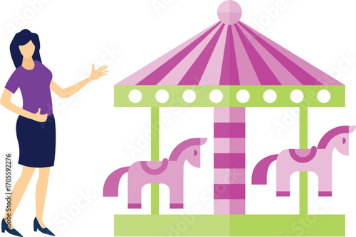 Girl laughs to see horse swing