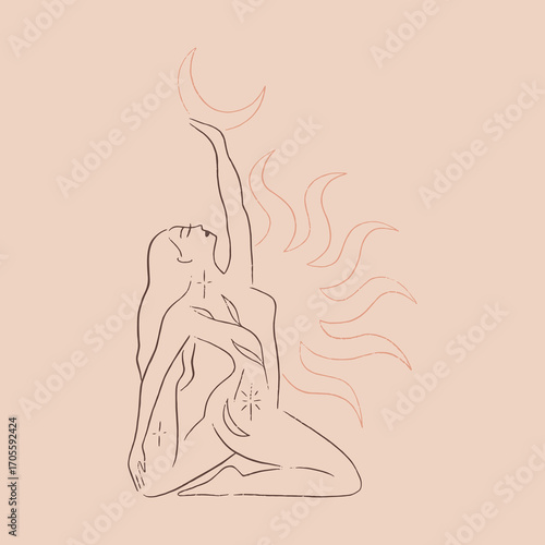 Celestial Being Reaching for the Moon Vector Clip-art Illustration