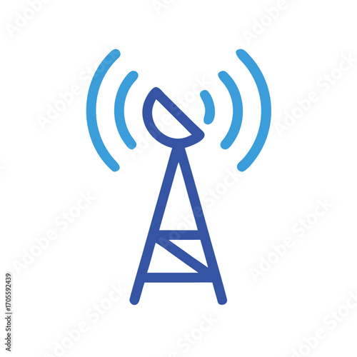 Illustration of a blue radio tower icon on transparent background
