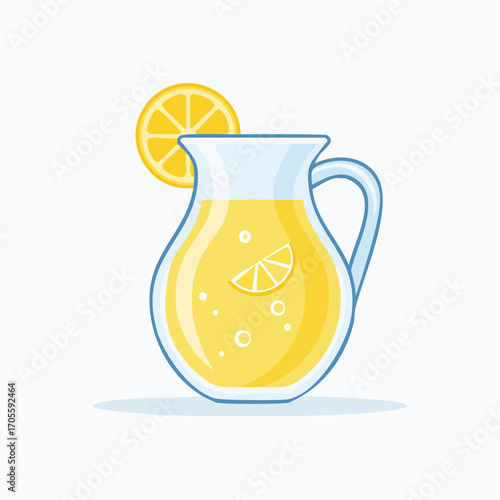 Glass Pitcher of Fresh Lemonade with Lemon Slice Garnish