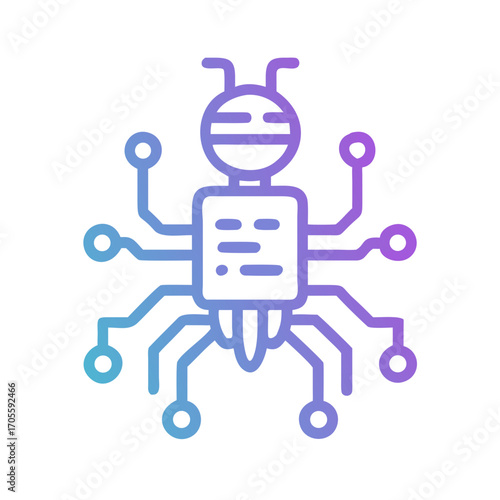 Cybernetic insect with gradient outline art on transparent background