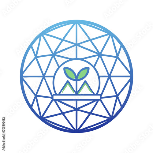 Plant inside geodesic sphere illustration on transparent background