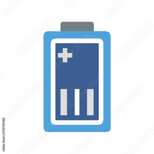 Illustration of a blue battery with charge on transparent background