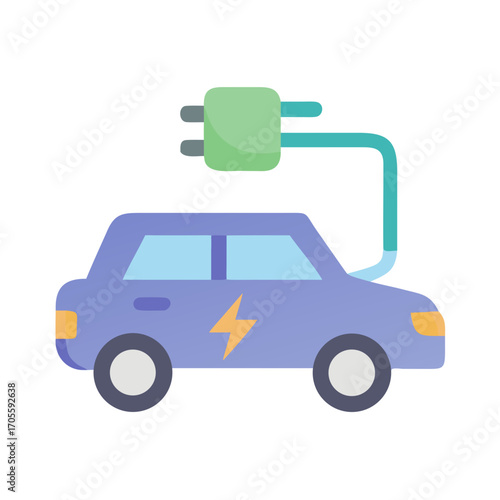 Electric car with charging plug illustration on transparent background