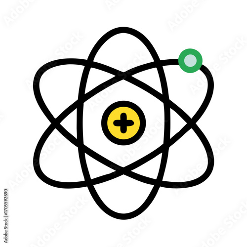Atomic structure with electron orbiting core on transparent background