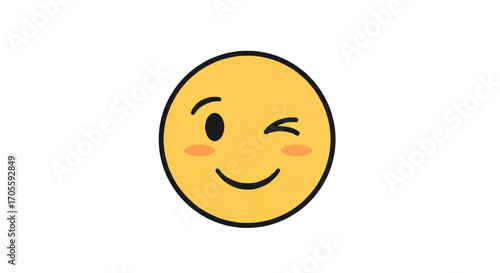 Winking smiley face with blushing cheeks.