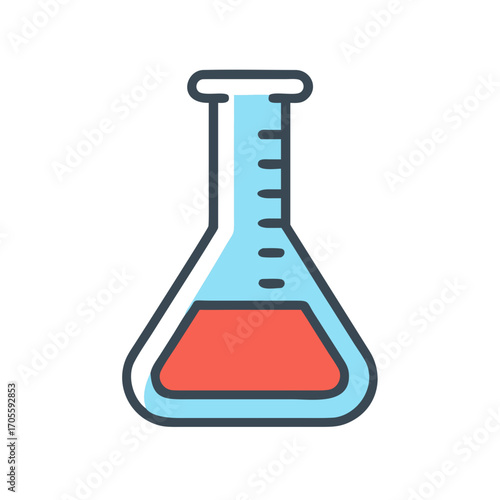 Illustration of a flask with red liquid on transparent background