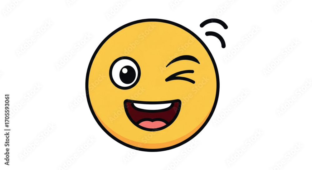 Fototapeta premium Winking smiley face with open mouth and one eye open.