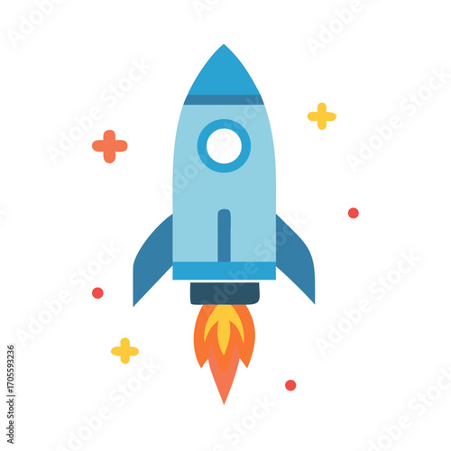 Illustration of a blue cartoon rocket ship on transparent background