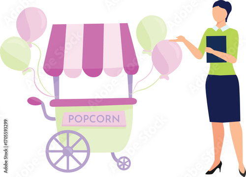 girl with popcorn handcart