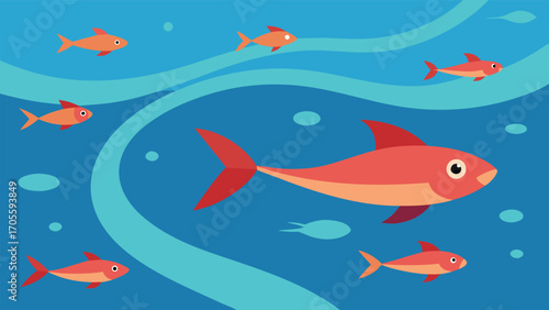 Dynamic underwater race of fish through cosmic portal vector illustration